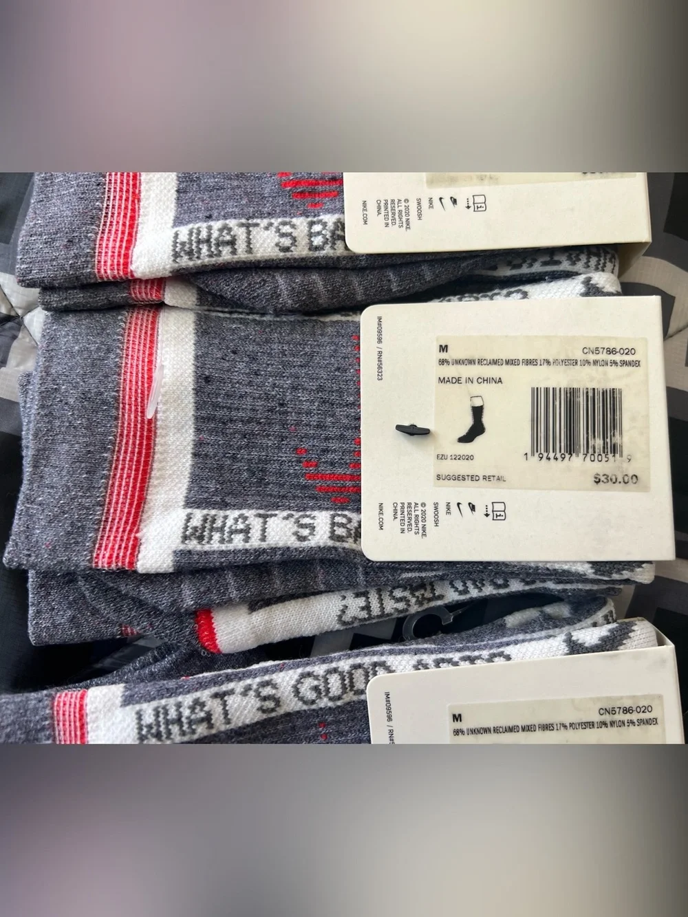 Nike Off-White Crew Socks Grey Orange Men's Medium CN5786-020 Lot of 3 NWT DS